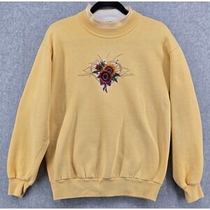 Vtg Sunflower Embroidered Crewneck Sweatshirt Womens M Yellow Cottage Top Stitch
